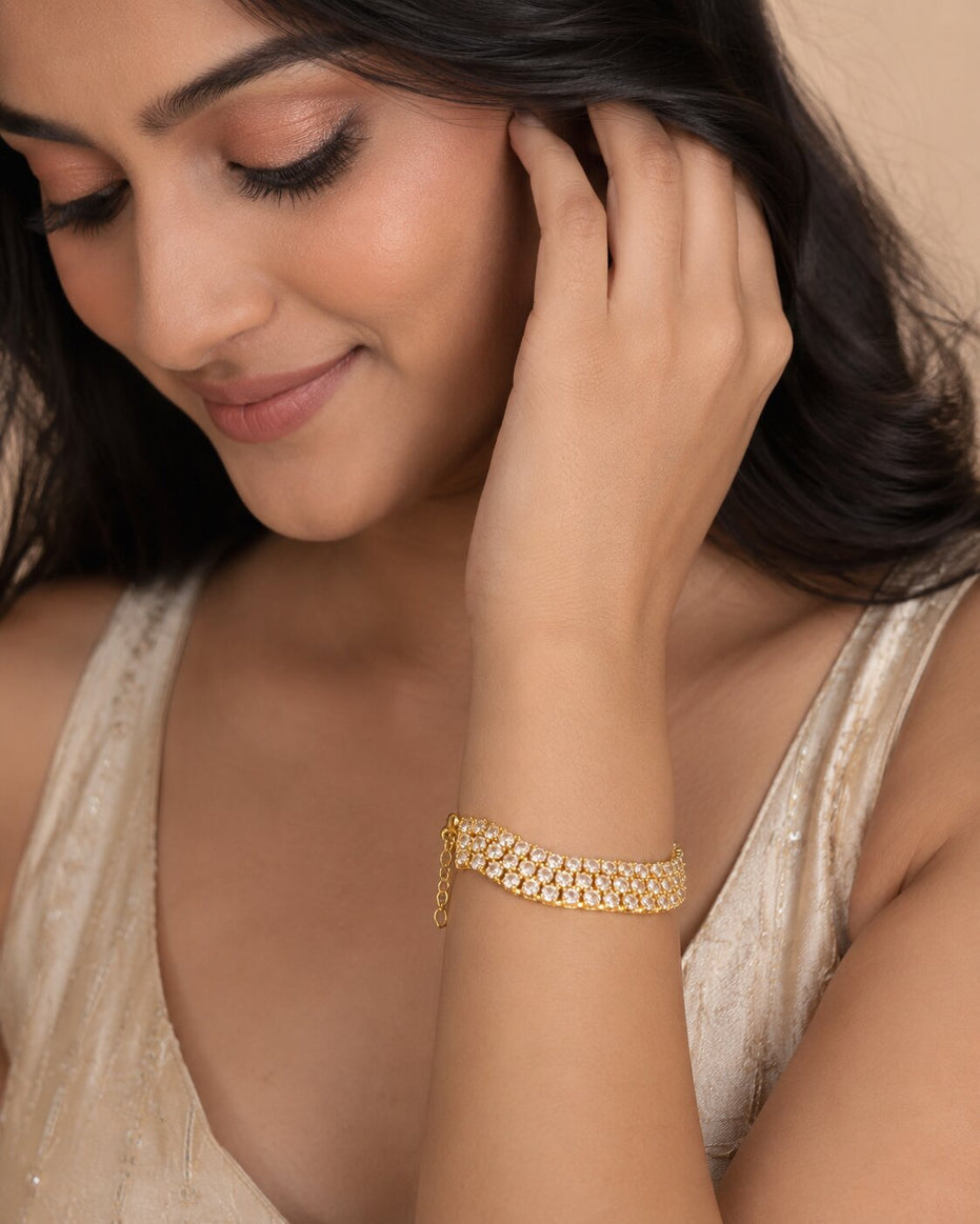 Three Layered Tennis Gold Plated Bracelet