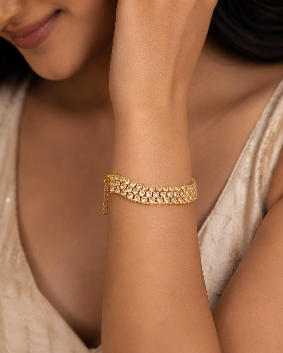 Three Layered Tennis Gold Plated Bracelet