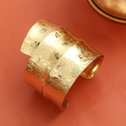 Gold Plated Hammered Pattern Textured Wide Cuff Bracelet