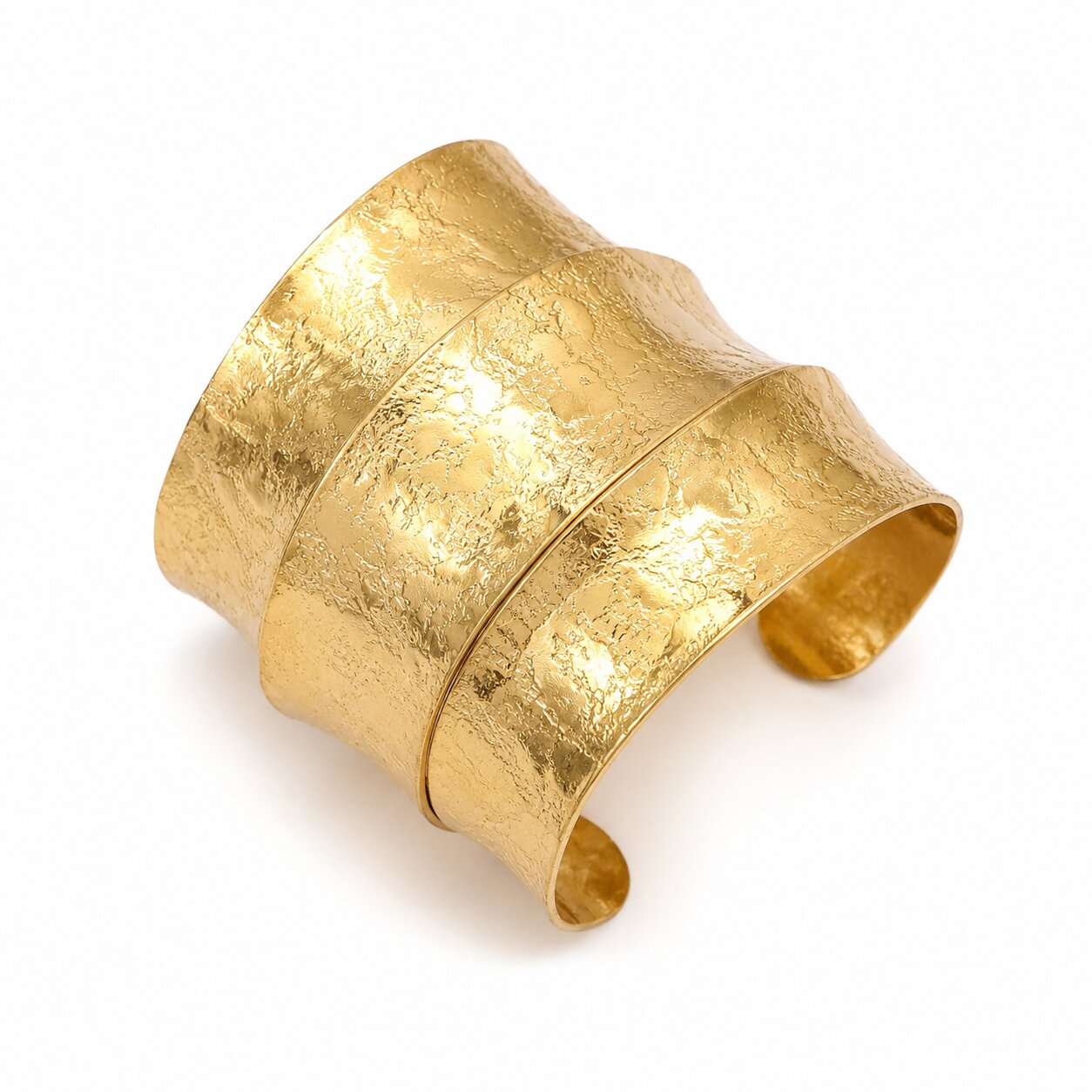 Gold Plated Hammered Pattern Textured Wide Cuff Bracelet