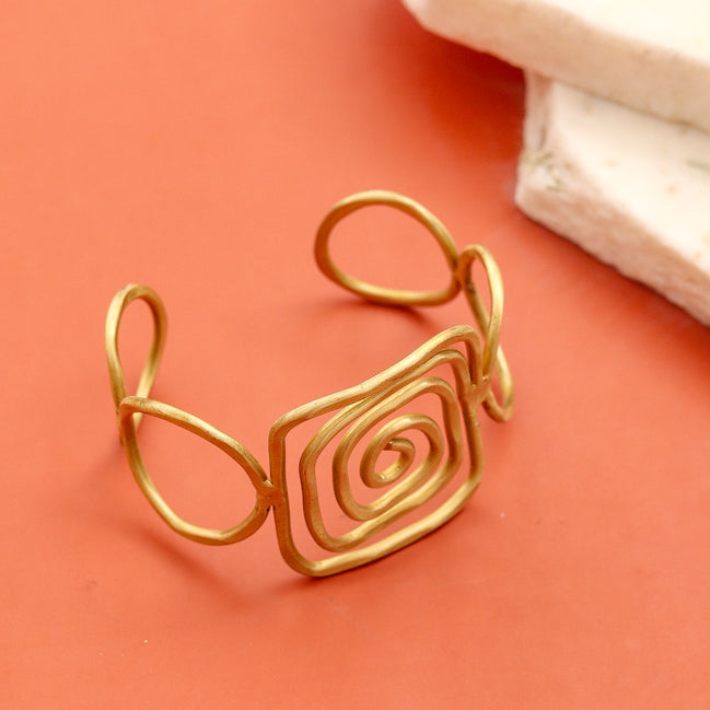 Gold Plated Geometric Spiral Cuff Bracelet