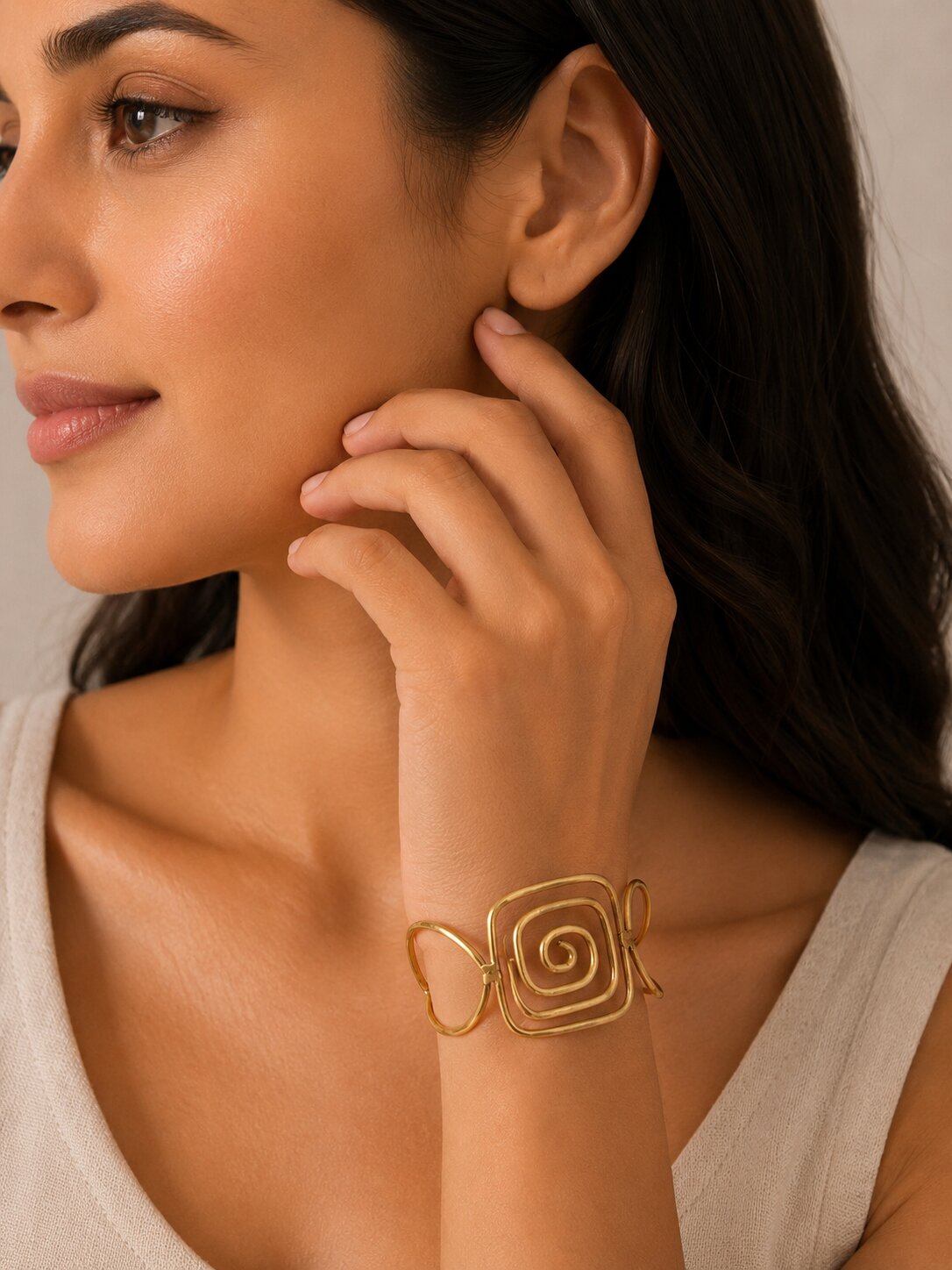 Gold Plated Geometric Spiral Cuff Bracelet