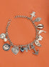 Rhodium Plated Charm Bracelet with Evil Eye, Heart, Anchor & Ocean-Themed Charms