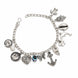 Rhodium Plated Charm Bracelet with Evil Eye, Heart, Anchor & Ocean-Themed Charms