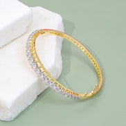 CZ Stone Studded Gold & Silver Plated Bracelet with Geometric Pattern