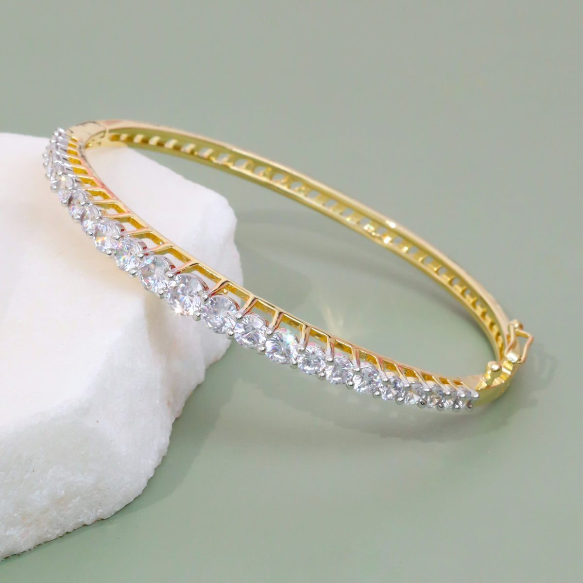 CZ Stone Studded Gold & Silver Plated Bracelet with Geometric Pattern