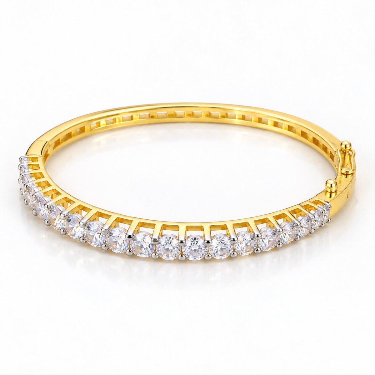 CZ Stone Studded Gold & Silver Plated Bracelet with Geometric Pattern