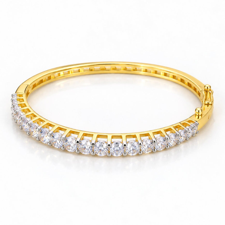 CZ Stone Studded Gold & Silver Plated Bracelet with Geometric Pattern