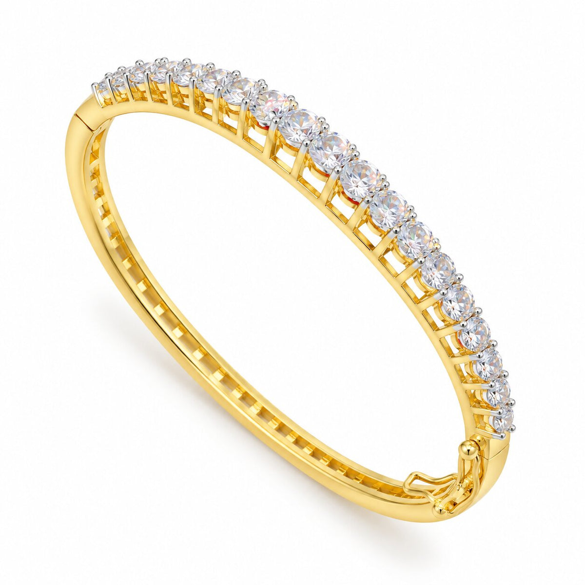 CZ Stone Studded Gold & Silver Plated Bracelet with Geometric Pattern
