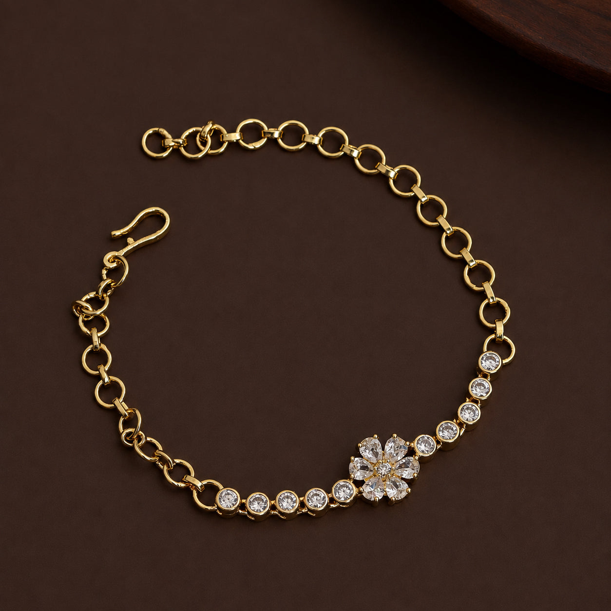Floral CZ Gold & Silver Plated Bracelet with Link Chain Pattern