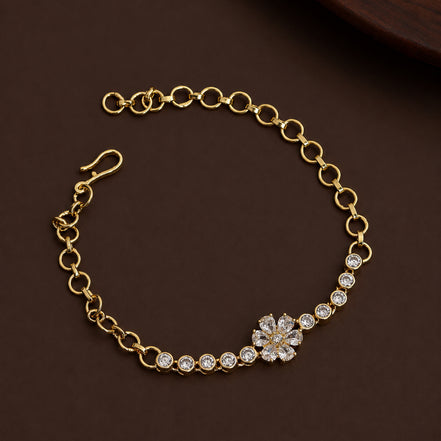 Floral CZ Gold & Silver Plated Bracelet with Link Chain Pattern