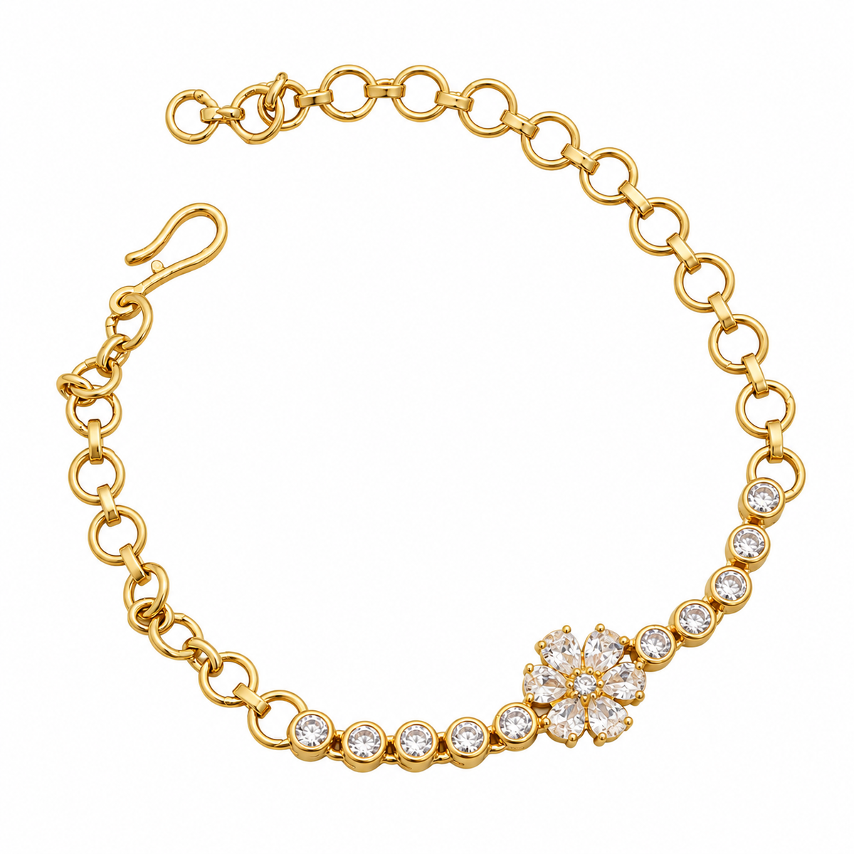 Floral CZ Gold & Silver Plated Bracelet with Link Chain Pattern