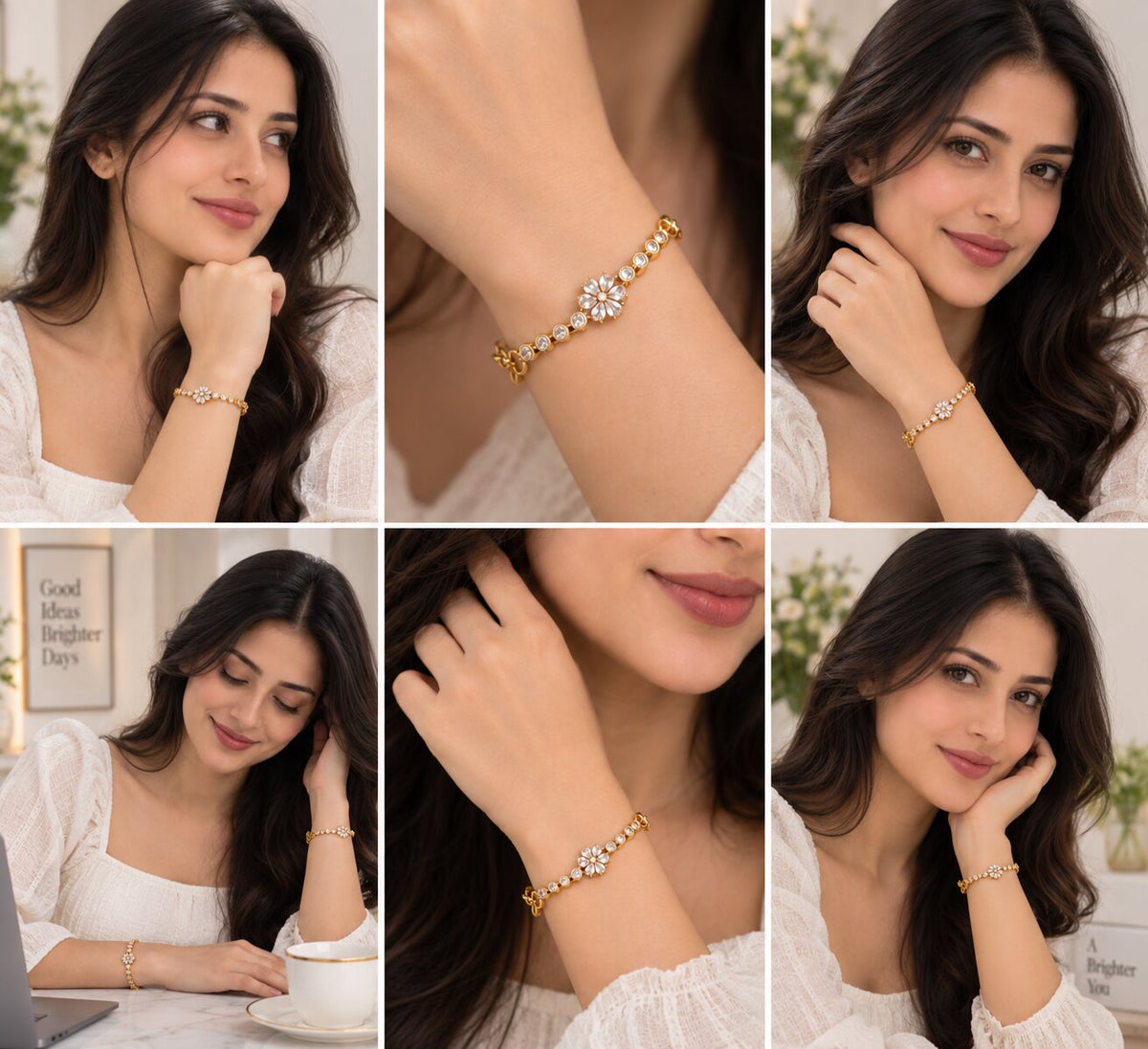 Floral CZ Gold & Silver Plated Bracelet with Link Chain Pattern