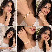 Floral CZ Gold & Silver Plated Bracelet with Link Chain Pattern