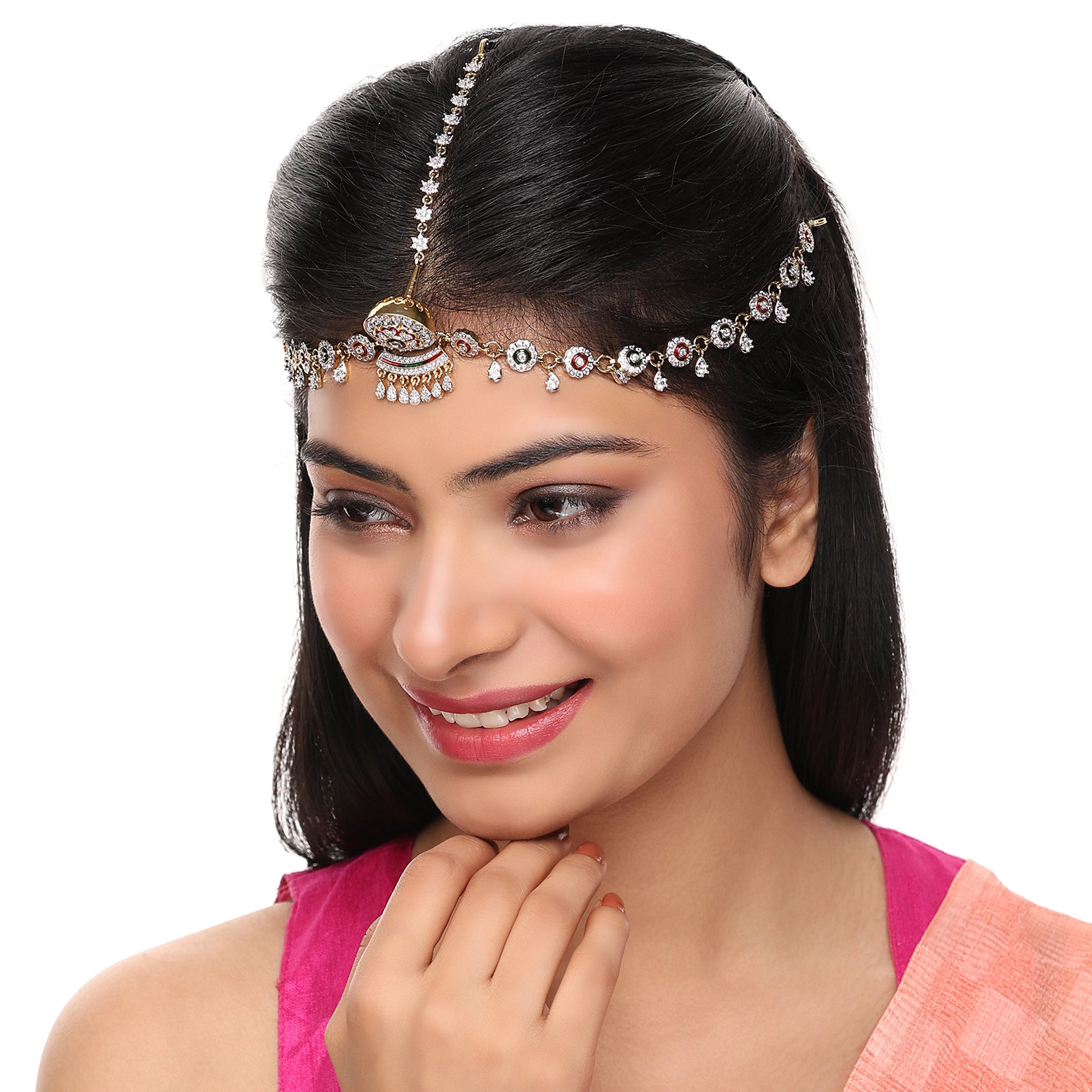 American Diamond Minakari Borla (Matha Patti)