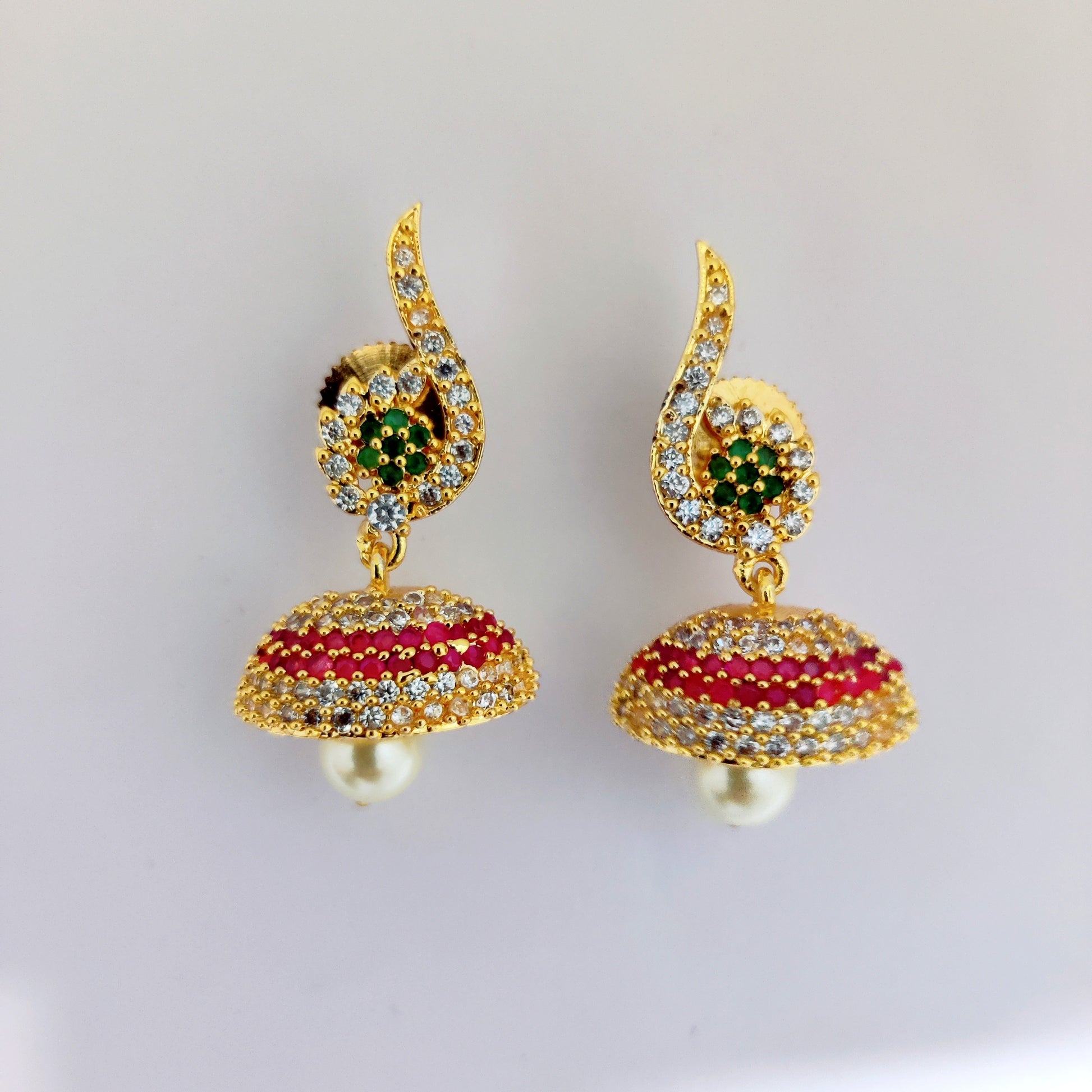 Enchanted Tricolor Jhumka in Gold Plated - Opal Touch