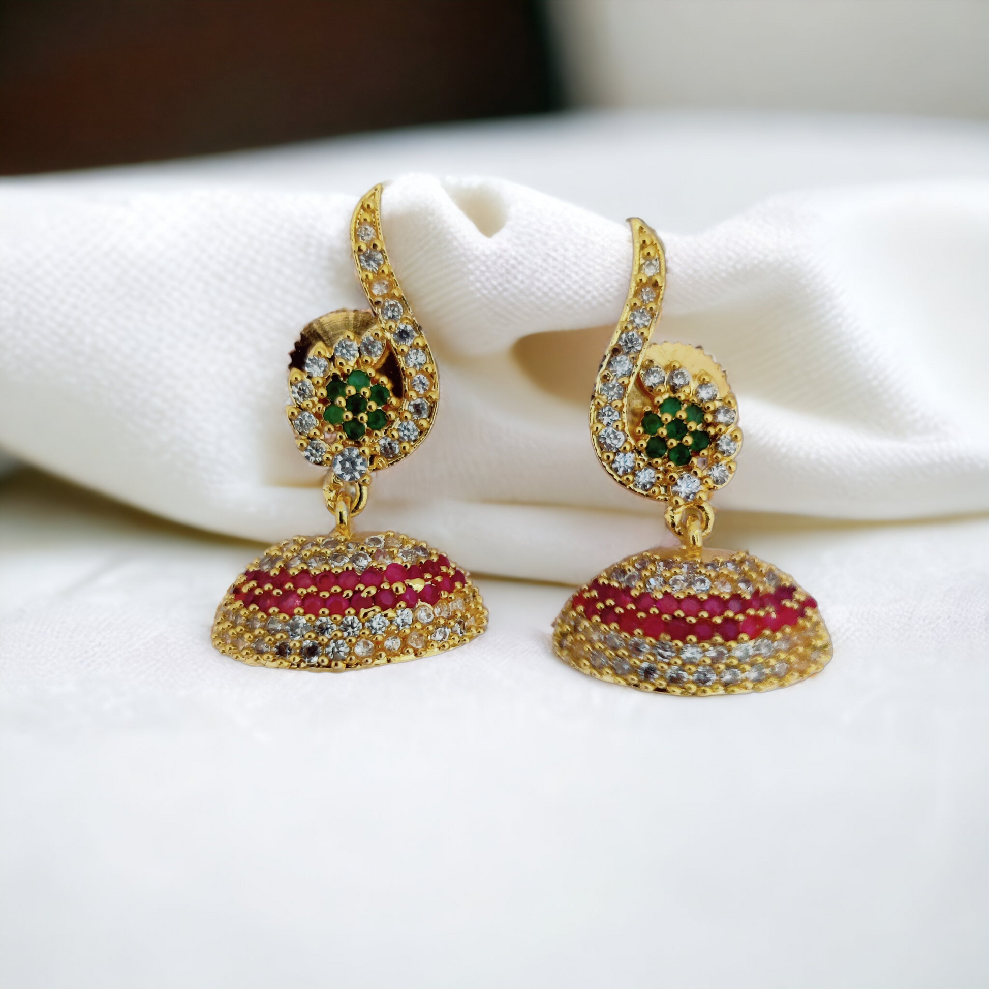 Enchanted Tricolor Jhumka in Gold Plated - Opal Touch