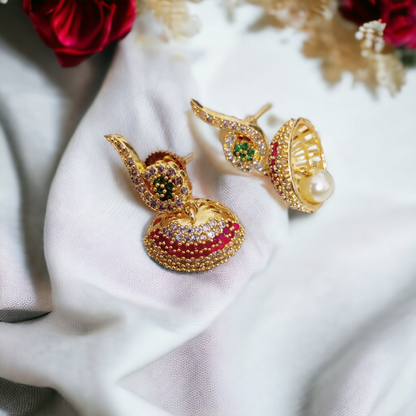 Enchanted Tricolor Jhumka in Gold Plated - Opal Touch