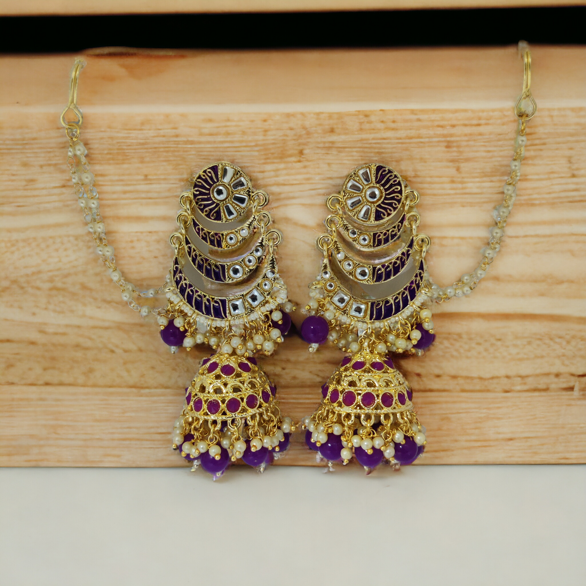 Layered Jhumka With Moti Chain - Opal Touch