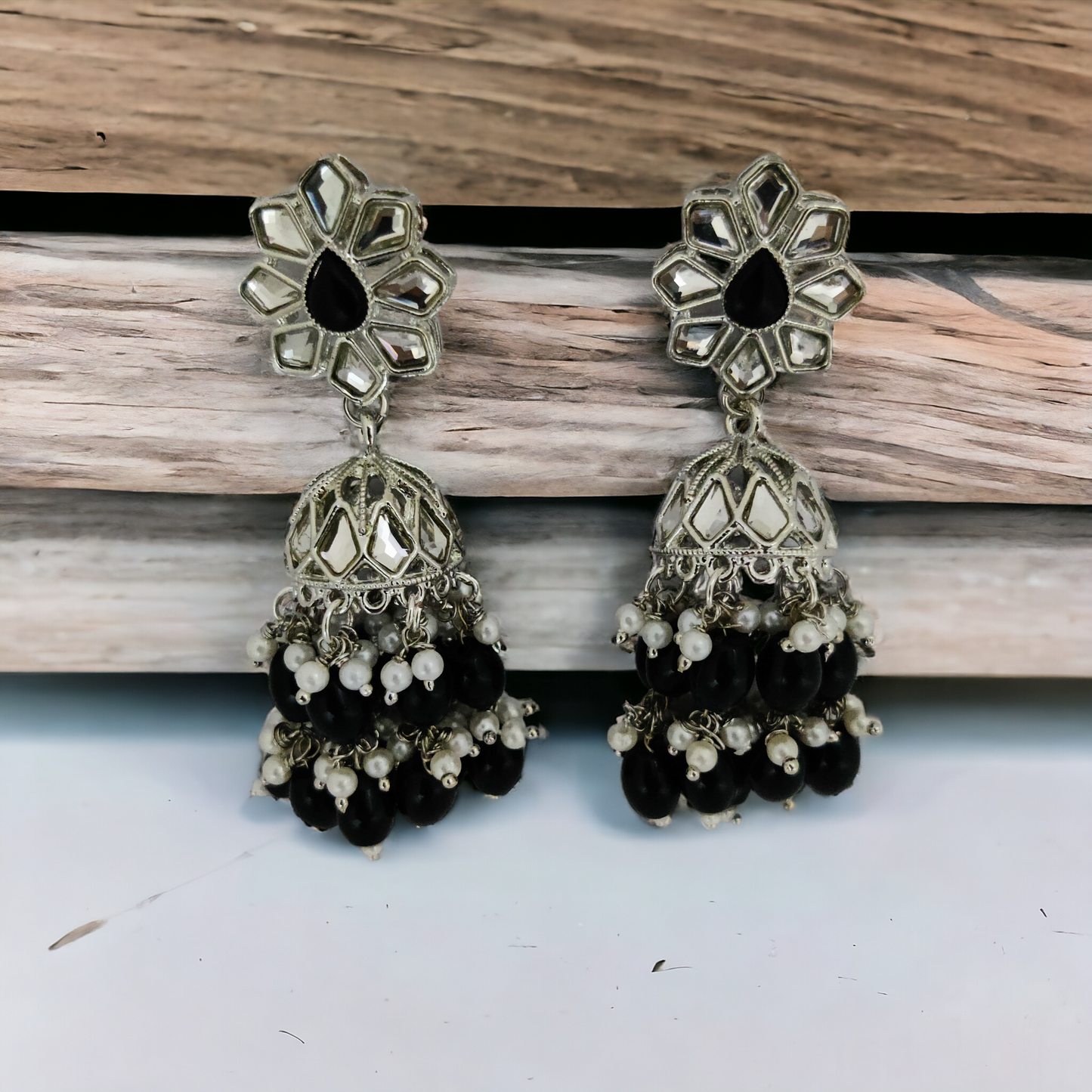 Oxidized Moti Jhumkas