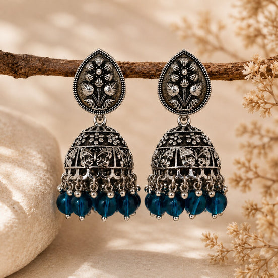 Oxidized Plated Traditional Jhumka Pattern Earrings
