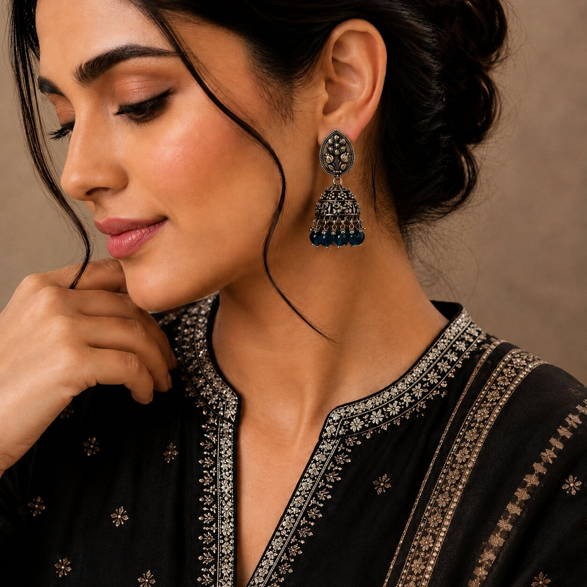 Oxidized Plated Traditional Jhumka Pattern Earrings