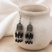 Oxidized Silver Plated Long Cylindrical Jhumka Pattern Earrings