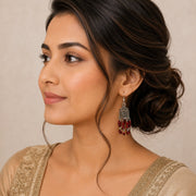 Oxidized Silver Plated Long Cylindrical Jhumka Pattern Earrings