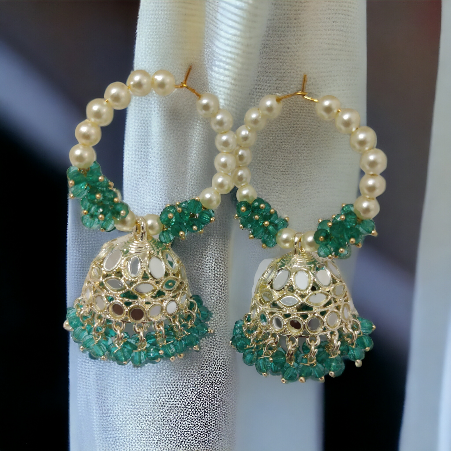 Gold Plated Moti Hoop Jhumka - Opal Touch