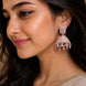 Rose Gold Plated American Diamond Oval Floral Filigree Jhumka Earrings