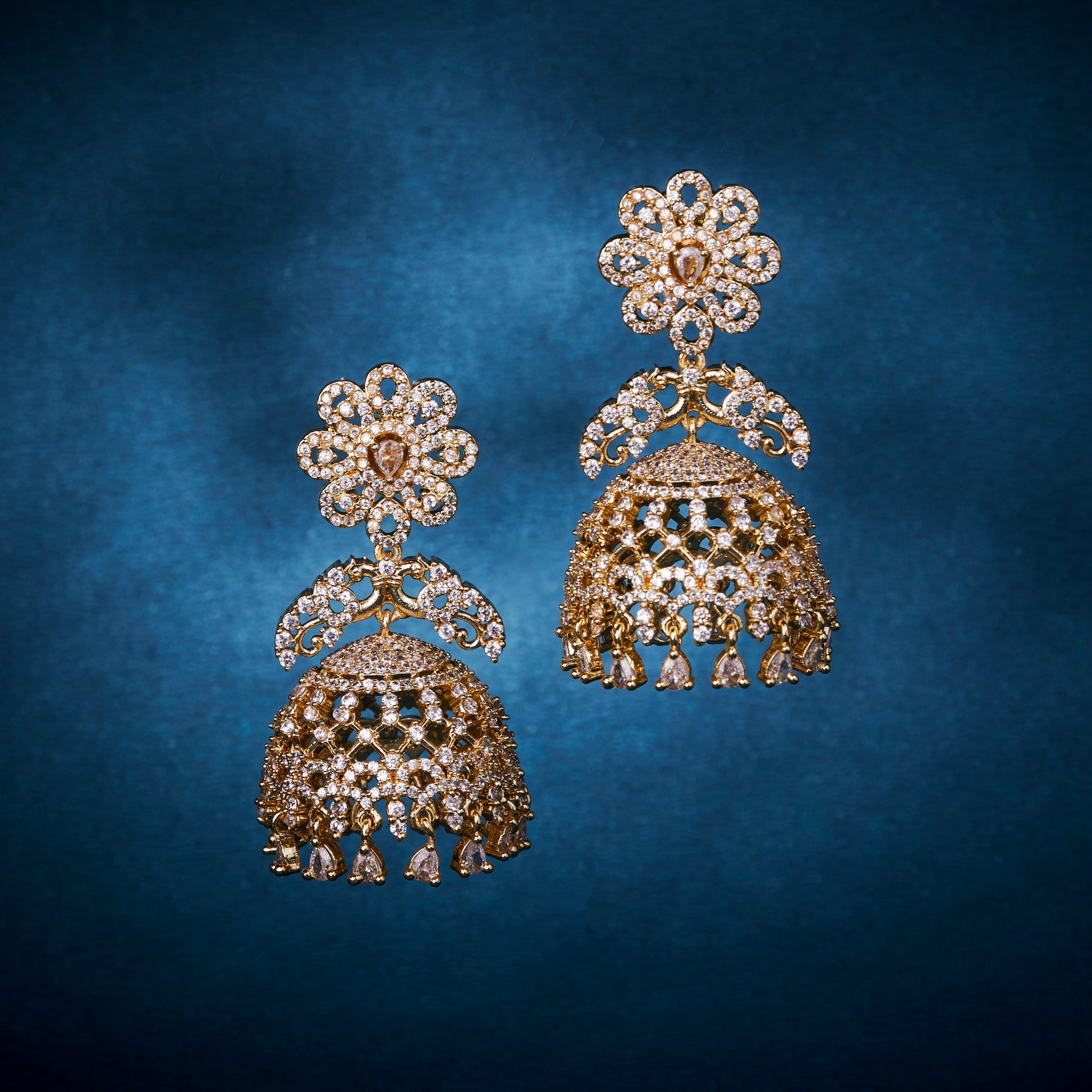 Golden Flower Jhumka - Opal Touch