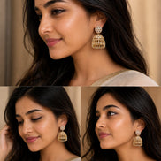 Gold Plated American Diamond Floral Jhumka Earrings
