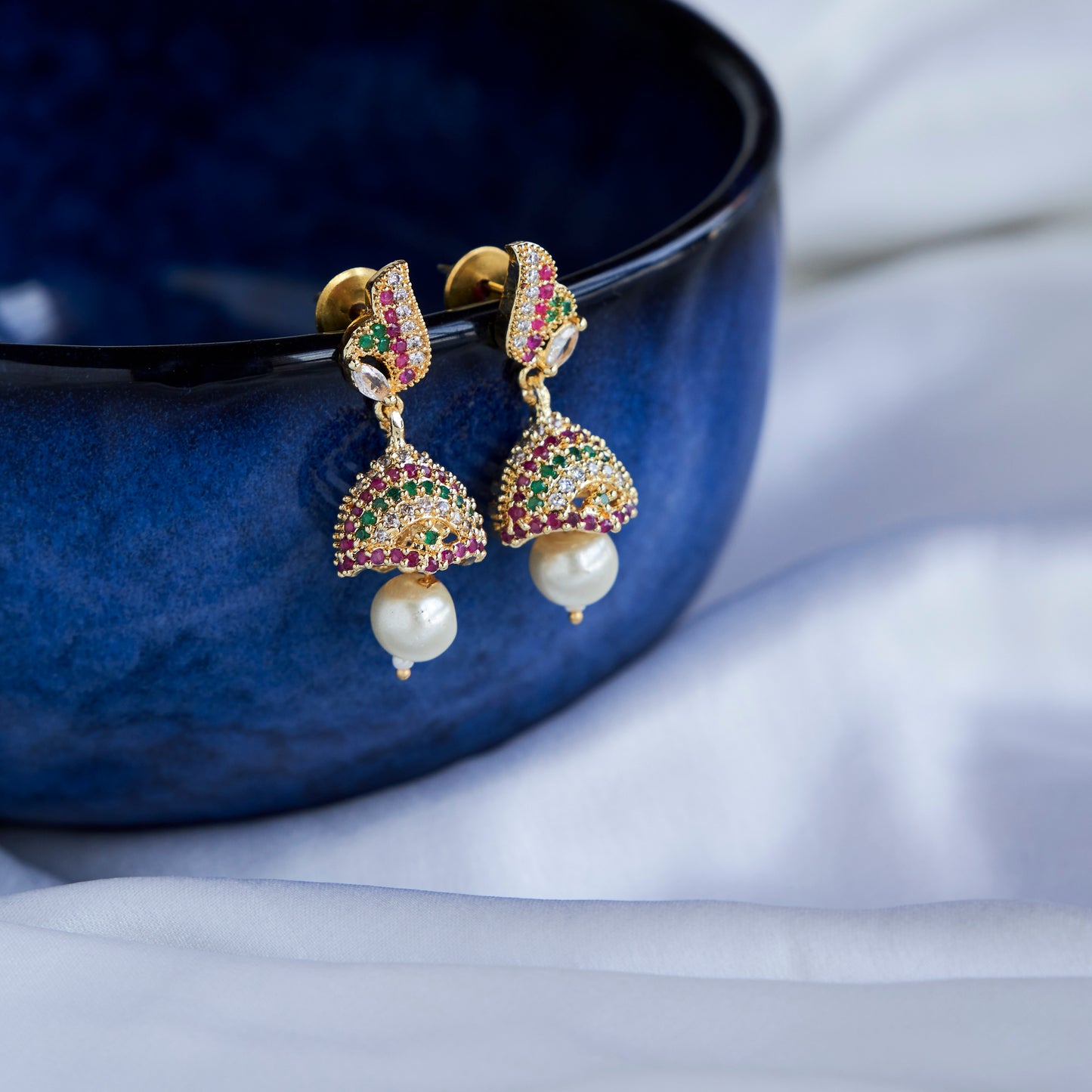 Mystic Grace Golden Jhumkas - Opal Touch