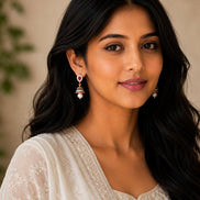 Gold Plated American Diamond Pearl Jhumka Earrings