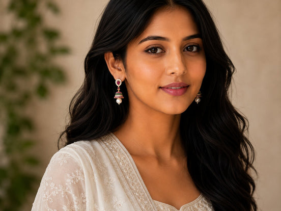 Gold Plated American Diamond Pearl Jhumka Earrings
