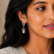 Gold Plated American Diamond Pearl Jhumka Earrings
