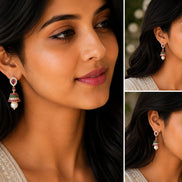Gold Plated American Diamond Pearl Jhumka Earrings