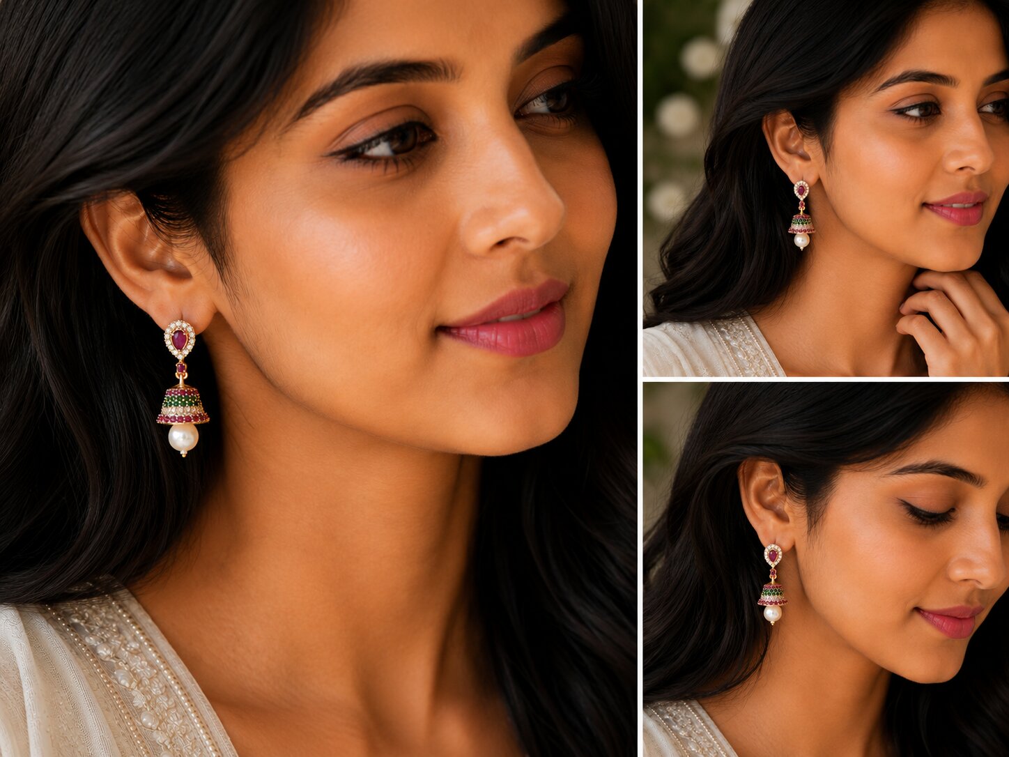 Gold Plated American Diamond Pearl Jhumka Earrings