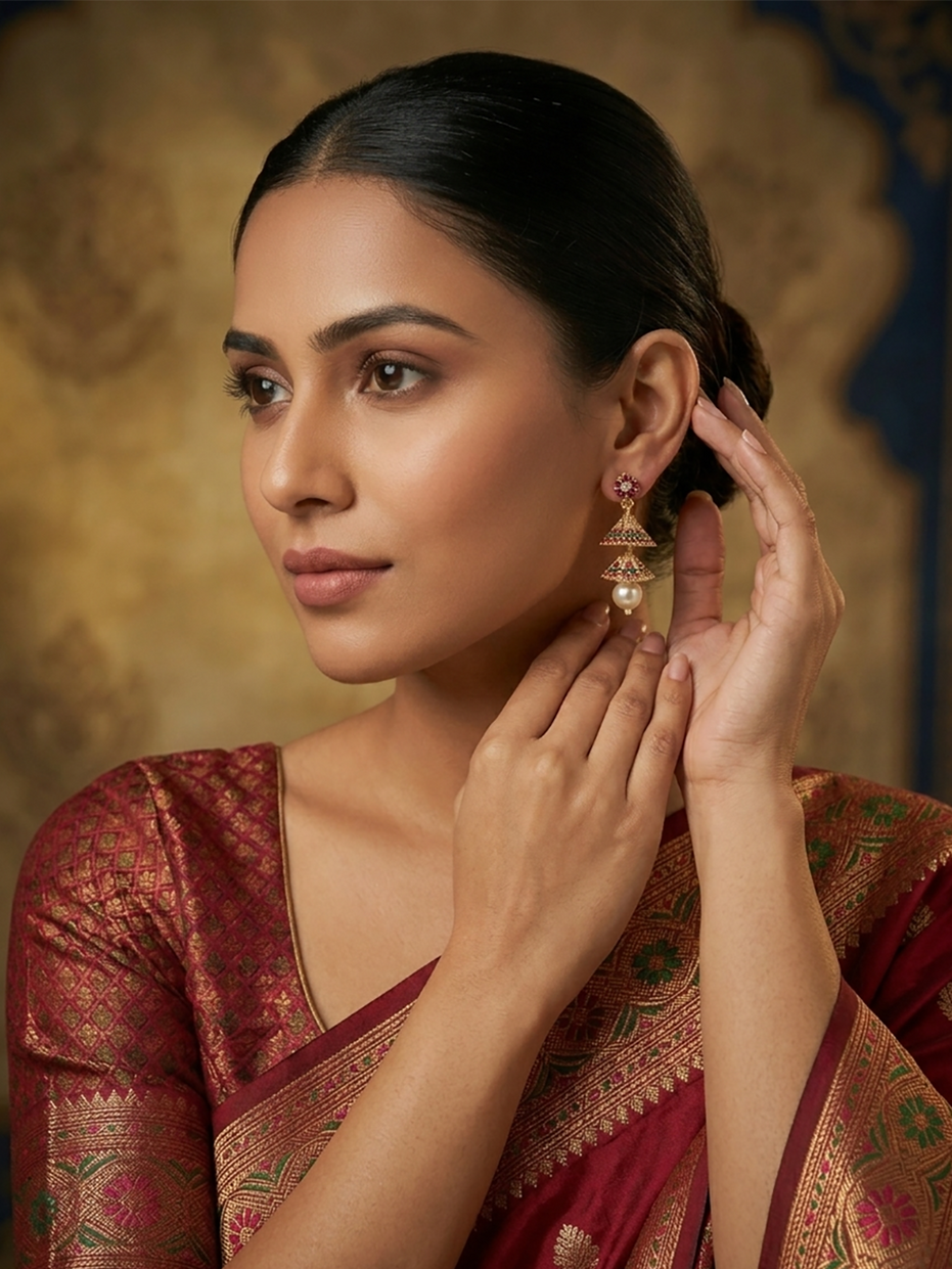 Golden Shine Double Layer Jhumkas