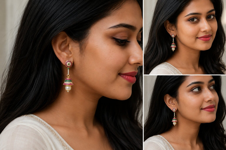 Gold Plated American Diamond Pearl Jhumka Earrings
