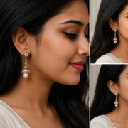 Gold Plated American Diamond Pearl Jhumka Earrings
