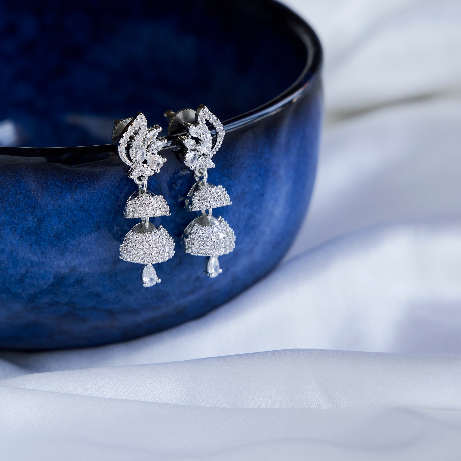 Silver Gleam Layered Jhumkas - Opal Touch