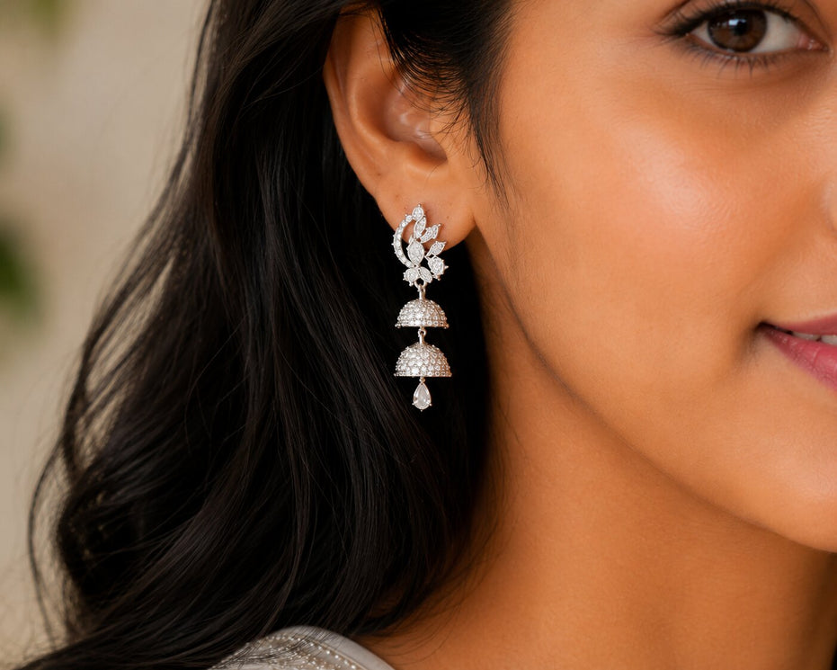 Silver Gleam Layered Jhumkas