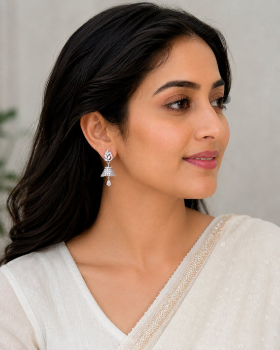 Celestial Charm Rhodium Jhumkas