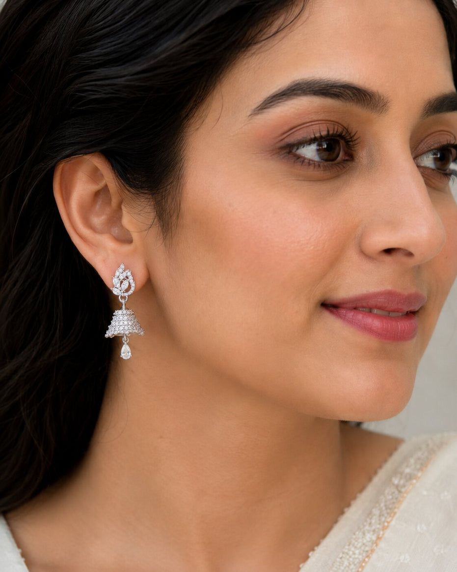 Celestial Charm Rhodium Jhumkas