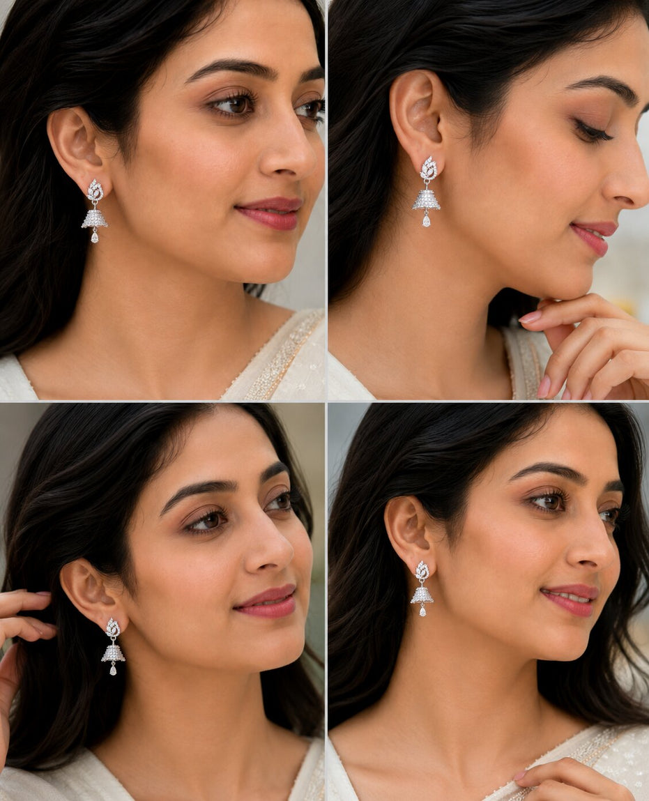 Celestial Charm Rhodium Jhumkas