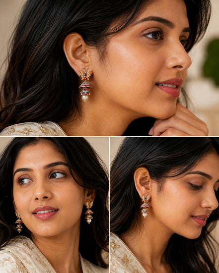 Red-Green Butterfly Gold Plated Jhumka