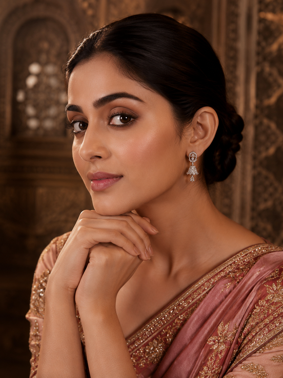 Small White Rose Gold Jhumka