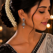 Small White Black Plated Jhumka