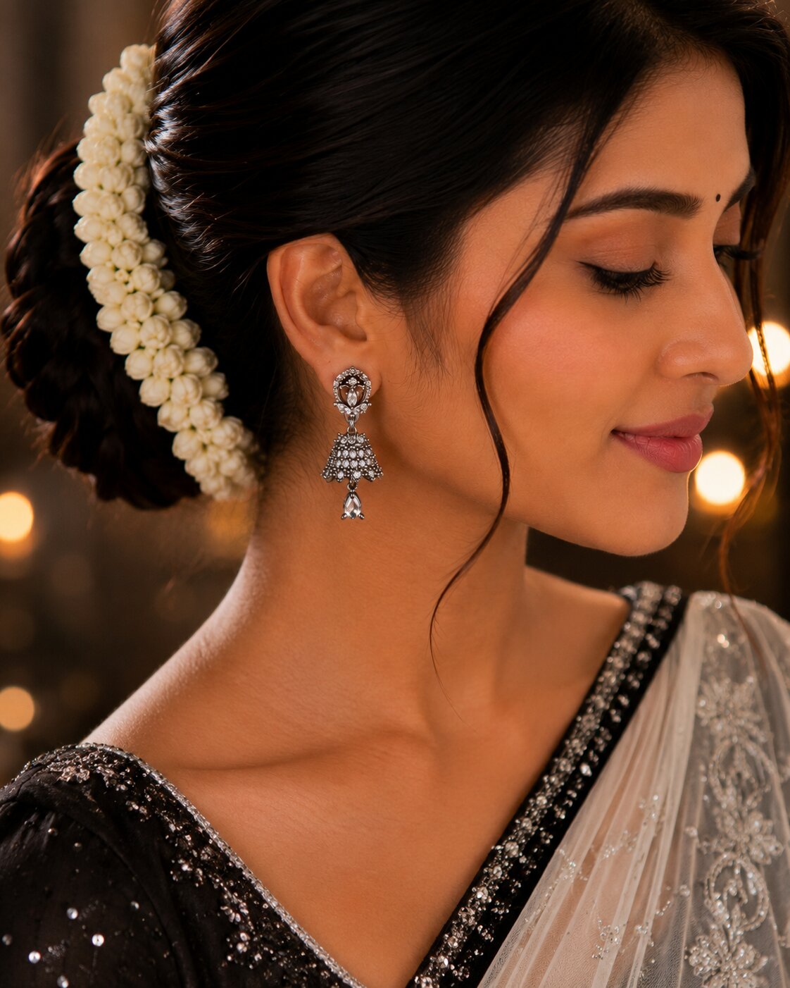 Small White Black Plated Jhumka